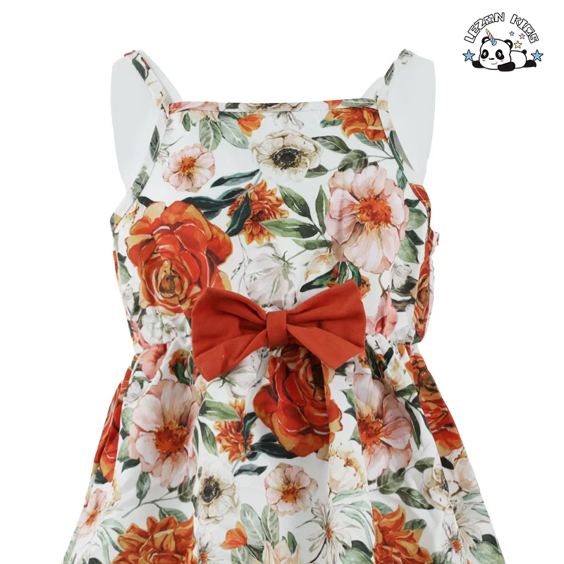 LEZONKIDS - Spring Summer Fall Kids Clothing Girls Dress Flower Sleeveless Dress Ruffle Long Sleeve Shawl Girls Set Customized